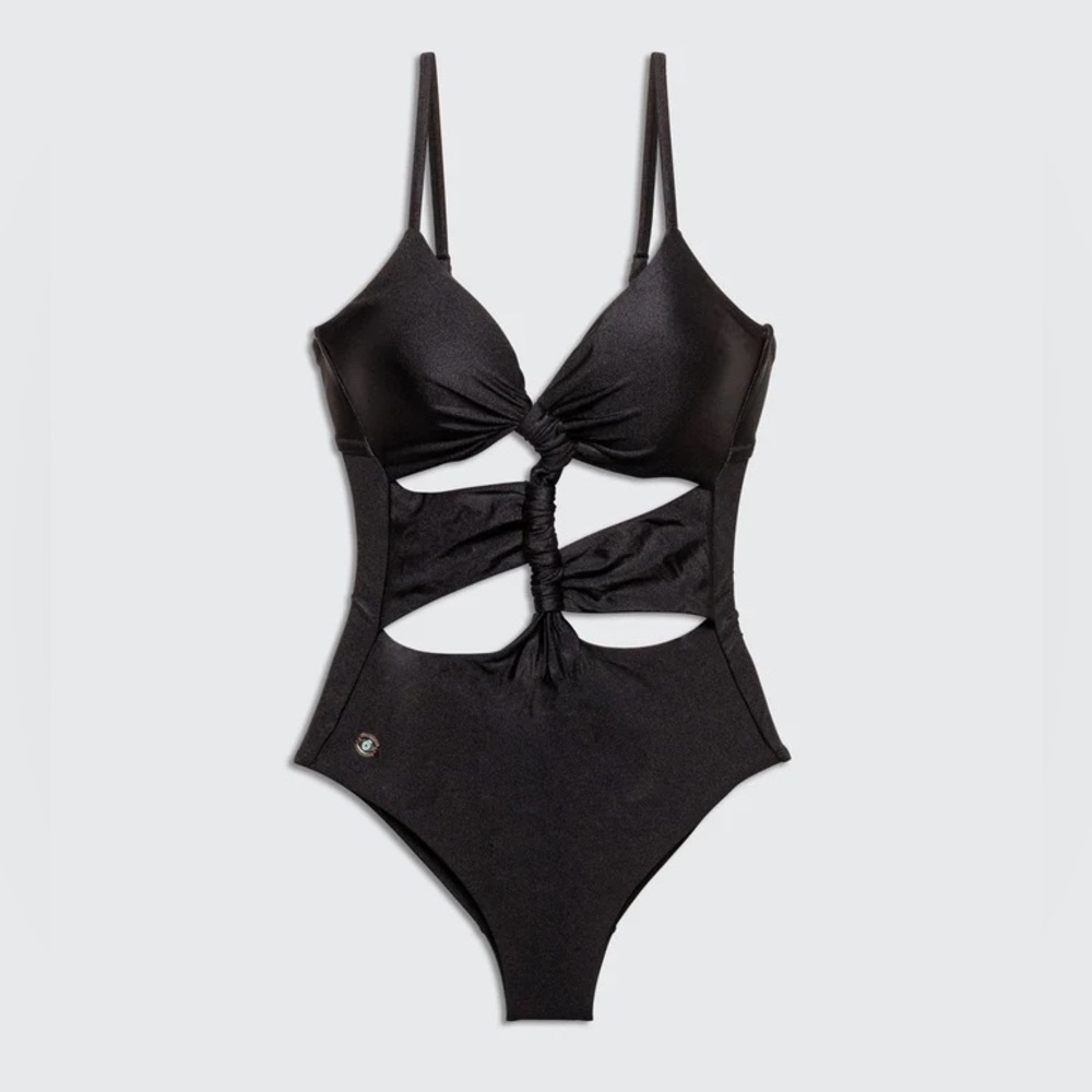 NWOT. WAVE SHINY BLACK. Super stylish and sexy one piece.